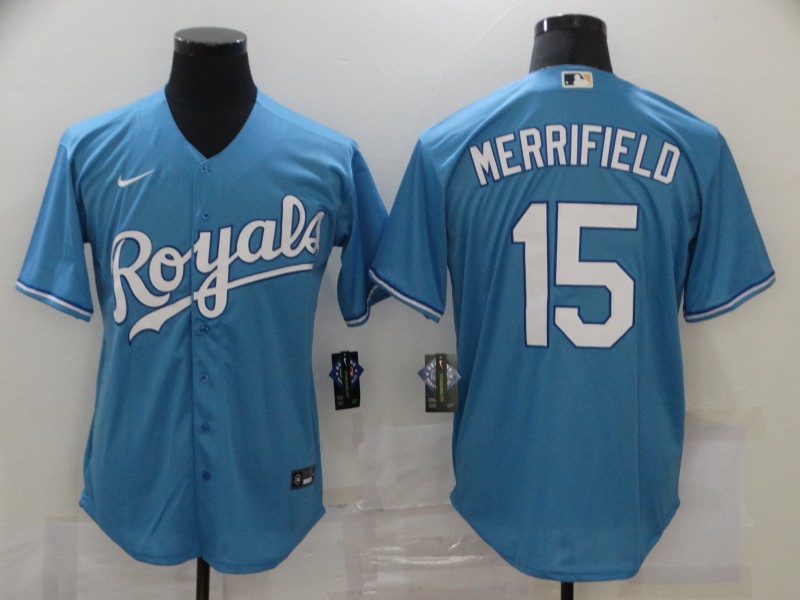 Men Kansas City Royals 15 Merrifield Light Blue Game Nike MLB Jerseys